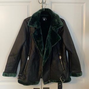 Faux leather jacket lined with faux shearling